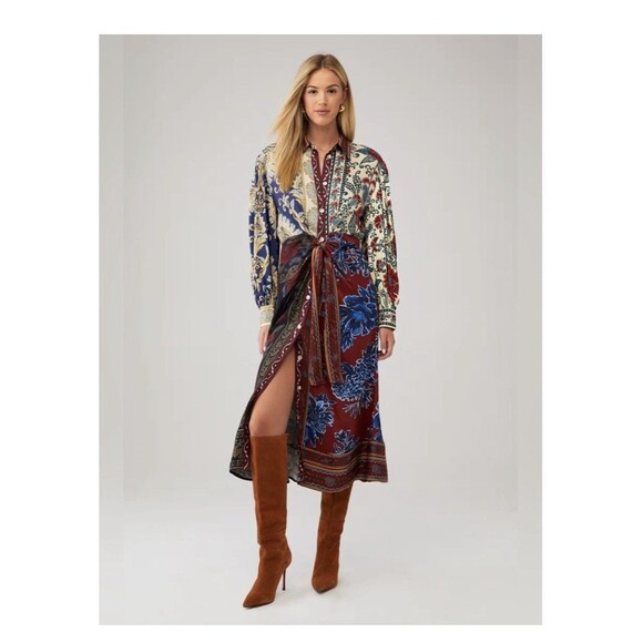 FARM Rio Dresses & Skirts - FARM Rio Multicolor Floral Patchwork Long Dress Size L